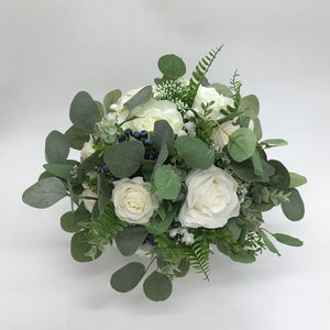Bridal Bouquet Rustic Wedding Bouquet Faux Eucalyptus Ivory Roses - VANRINA