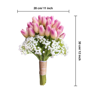 Bridal Tulips Bouquet with Babysbreath Faux Tulip Bouquet - VANRINA