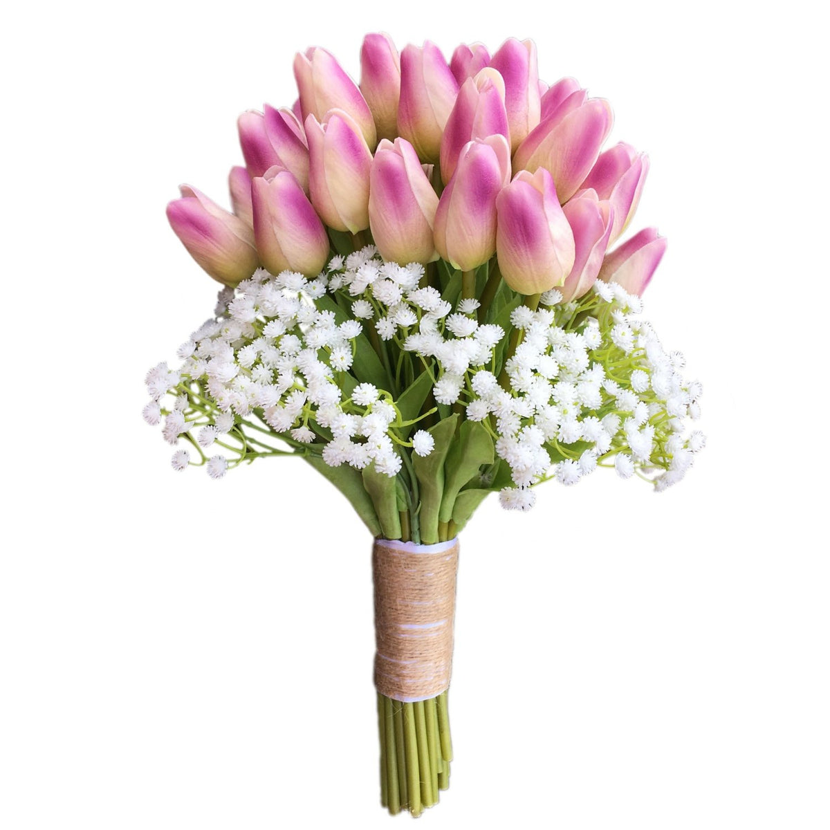 Bridal Tulips Bouquet with Babysbreath Faux Tulip Bouquet - VANRINA