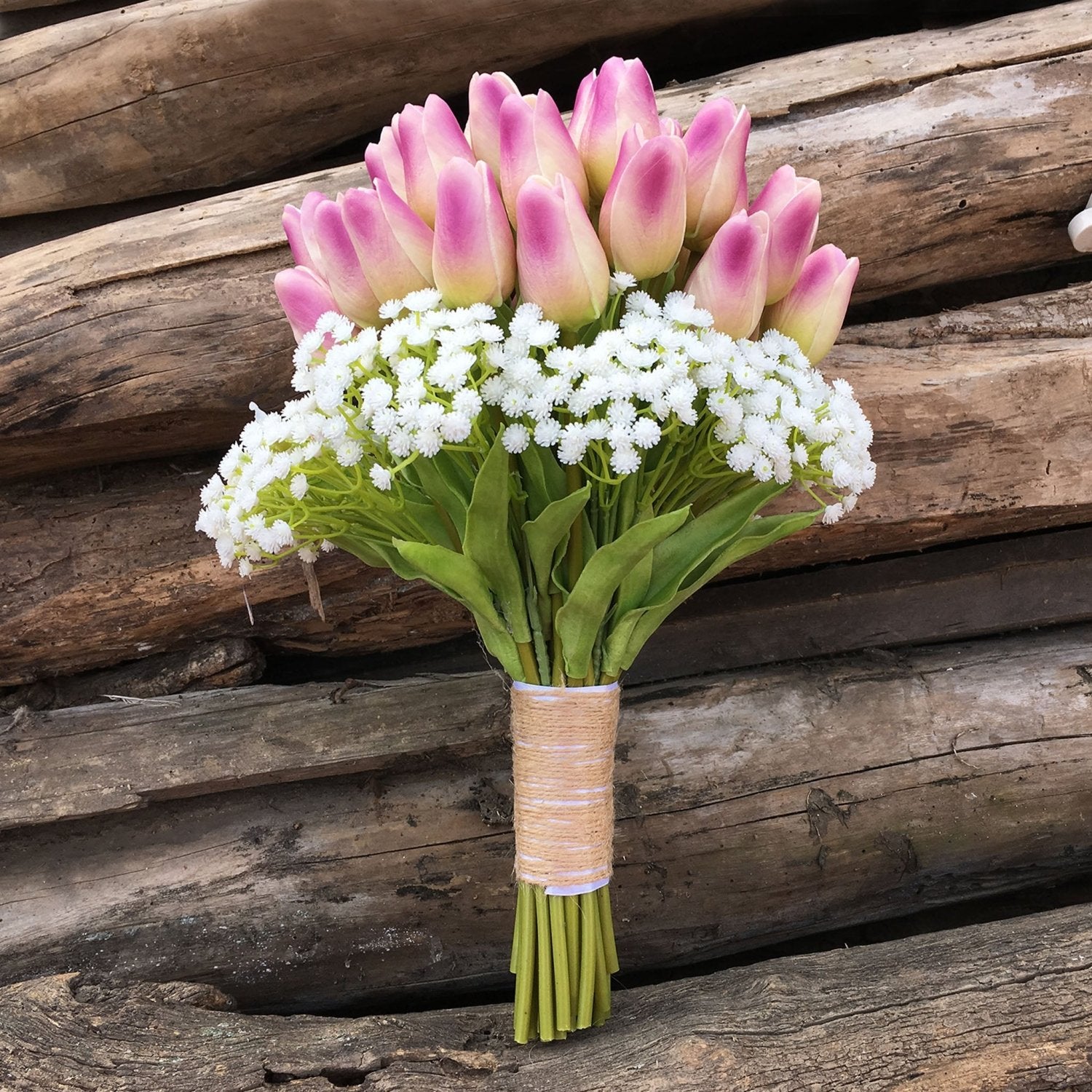Bridal Tulips Bouquet with Babysbreath Faux Tulip Bouquet - VANRINA