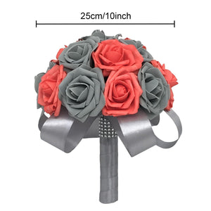 Bridal Wedding Bouquet Coral Gray Rose - VANRINA