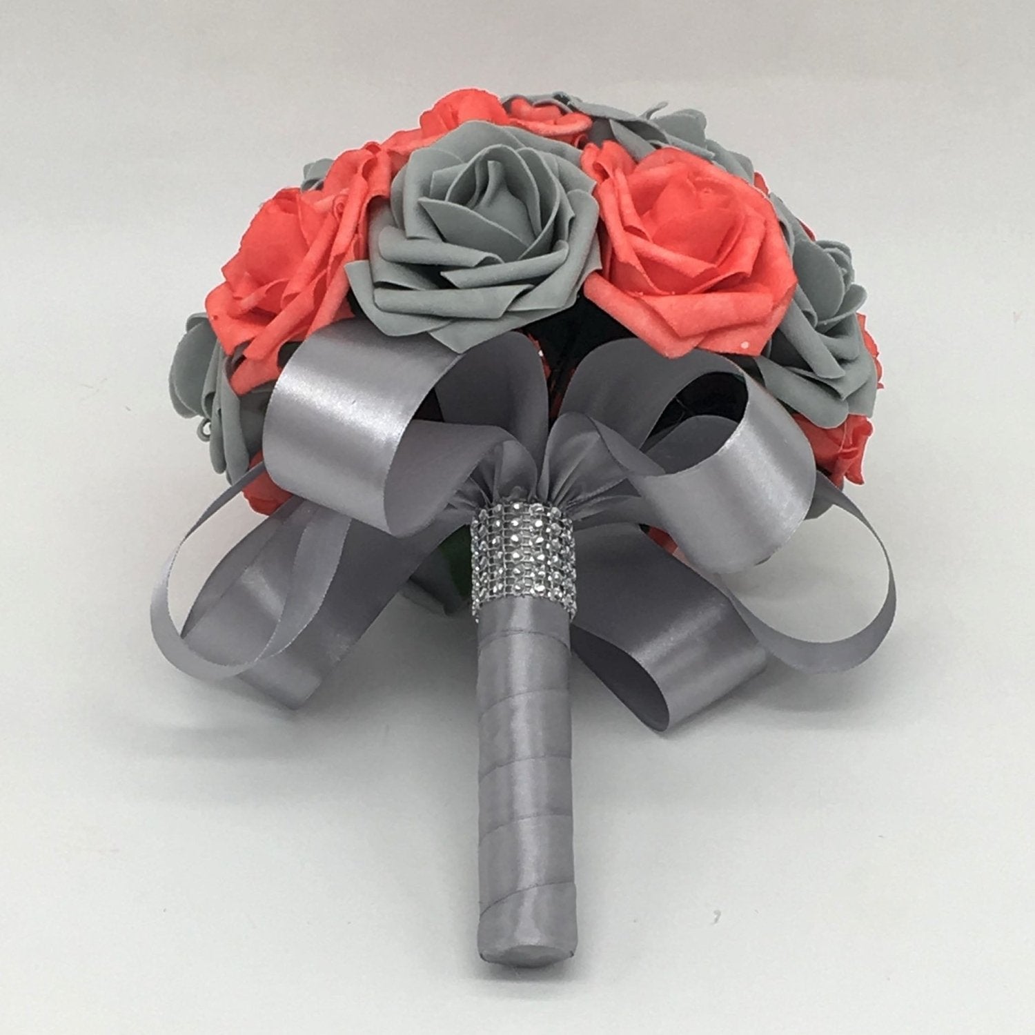 Bridal Wedding Bouquet Coral Gray Rose - VANRINA