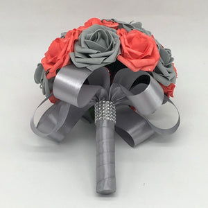 Bridal Wedding Bouquet Coral Gray Rose - VANRINA
