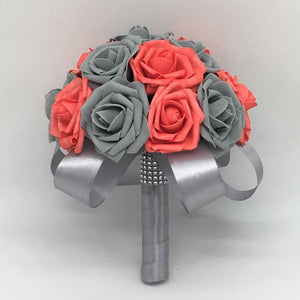 Bridal Wedding Bouquet Coral Gray Rose - VANRINA