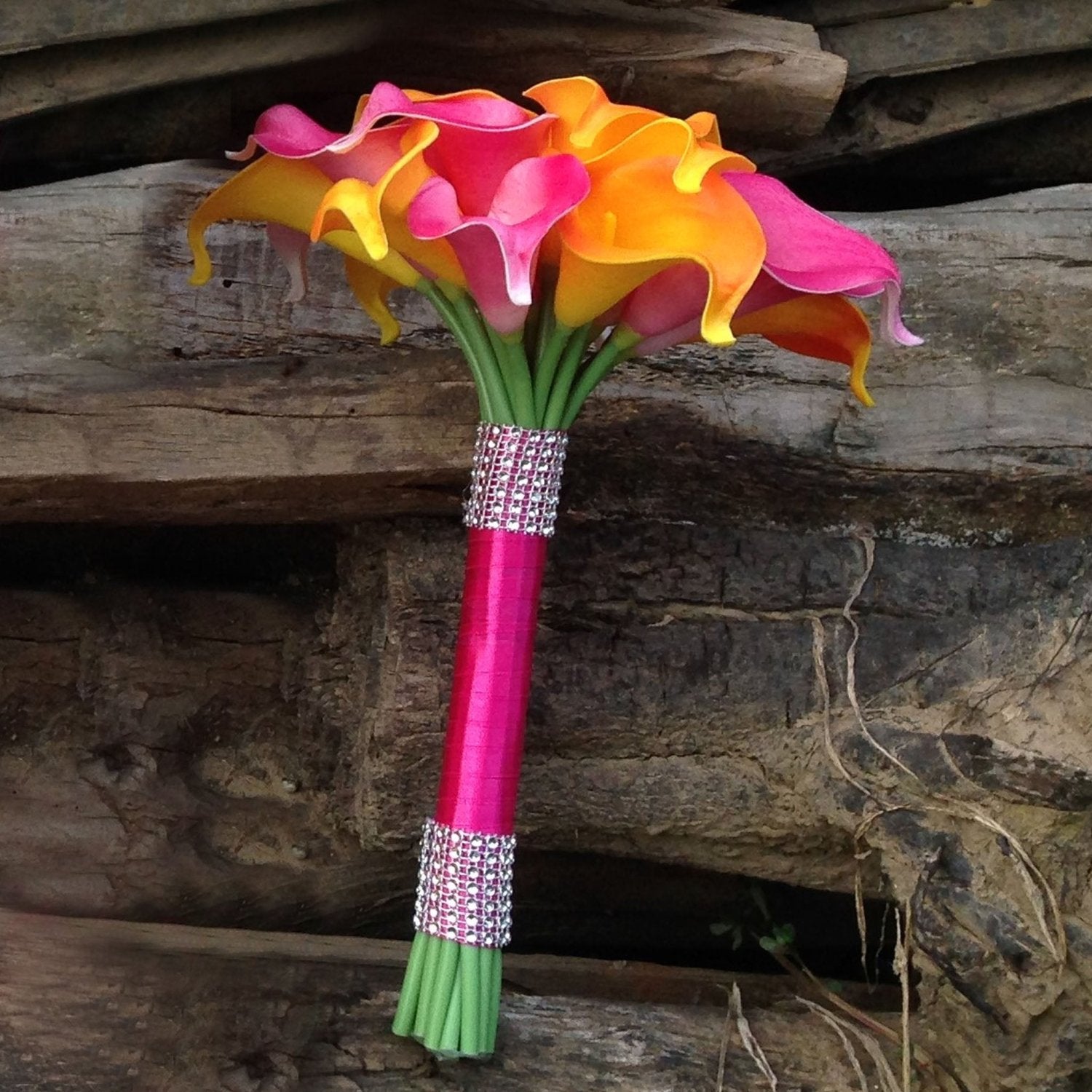 Bridesmaid Calla Lily Bouquet Orange Fuchsia White - VANRINA