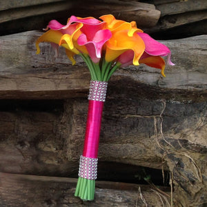 Bridesmaid Calla Lily Bouquet Orange Fuchsia White - VANRINA