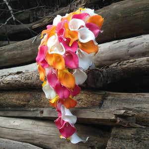 Calla Lily Cascade Bouquet for Bride Orange Fuchsia - VANRINA