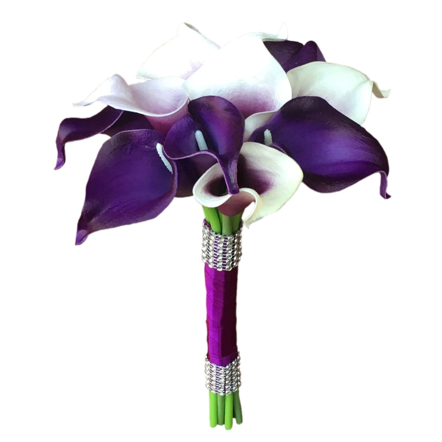 Cascade Bouquet Plum Purple Calla Lily White Rose Wedding Bouquets - VANRINA