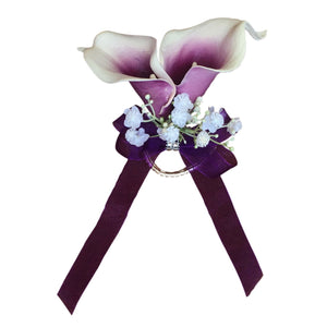 Cascade Bouquet Plum Purple Calla Lily White Rose Wedding Bouquets - VANRINA