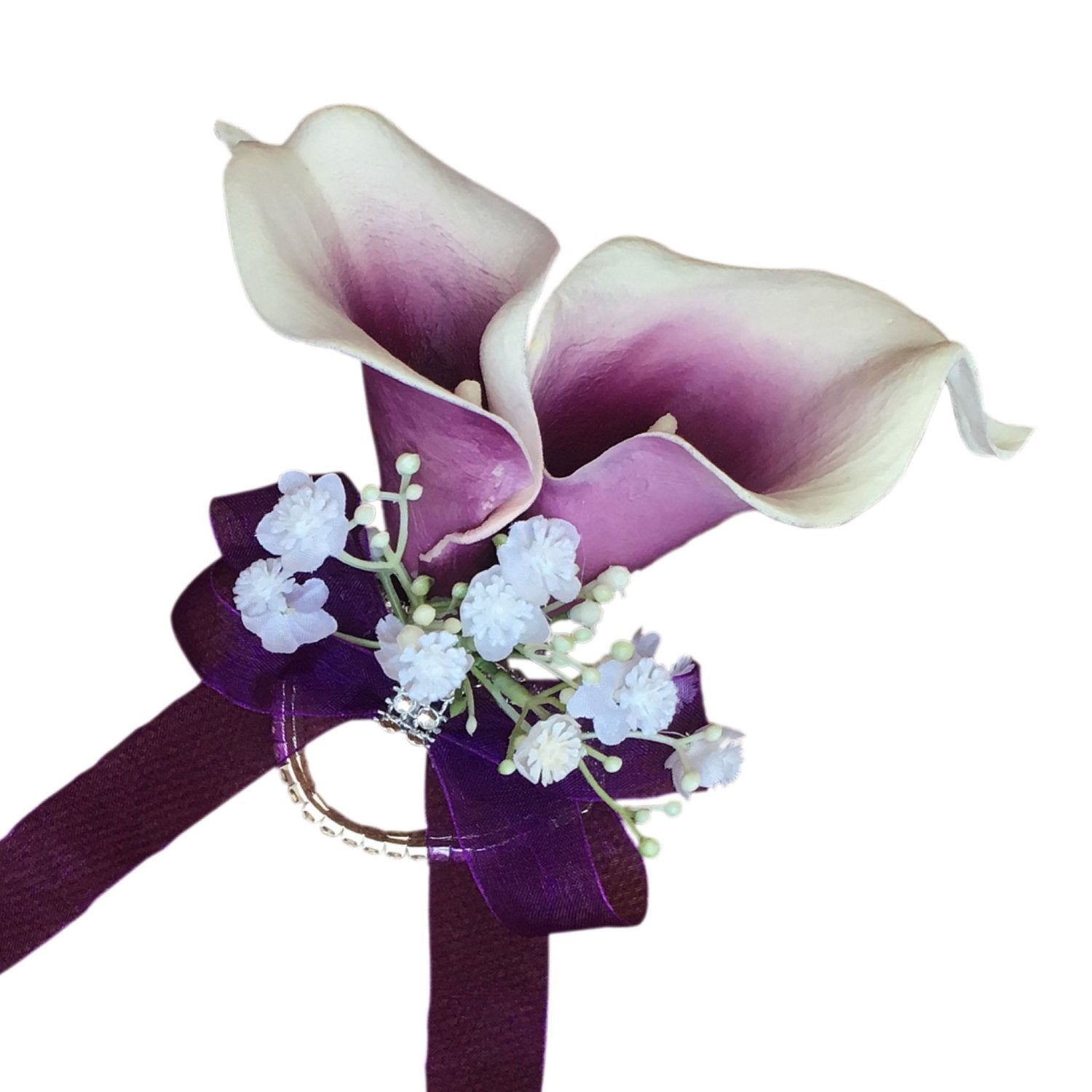 Cascade Bouquet Plum Purple Calla Lily White Rose Wedding Bouquets - VANRINA