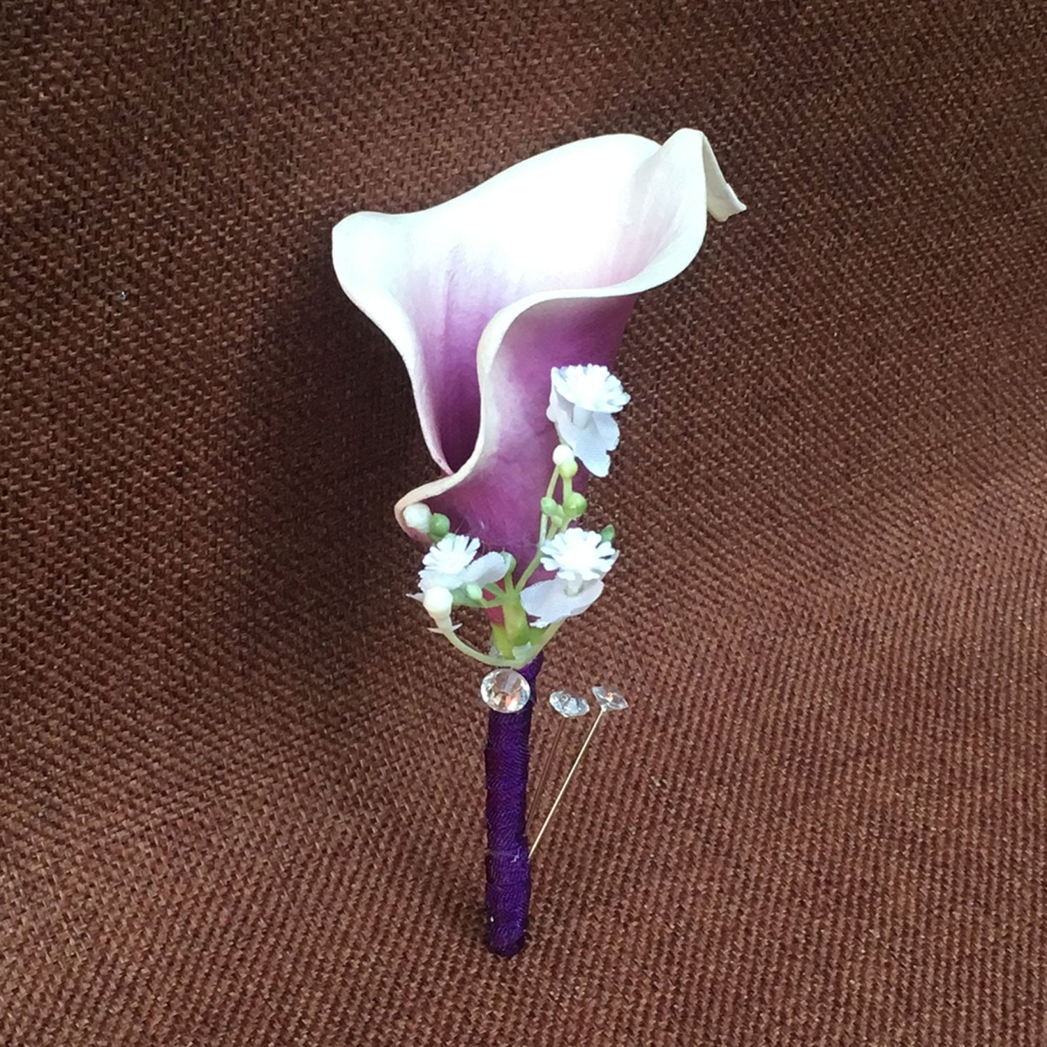 Cascade Bouquet Plum Purple Calla Lily White Rose Wedding Bouquets - VANRINA