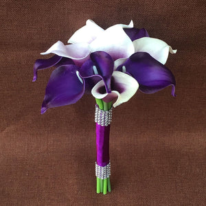 Cascade Bouquet Plum Purple Calla Lily White Rose Wedding Bouquets - VANRINA