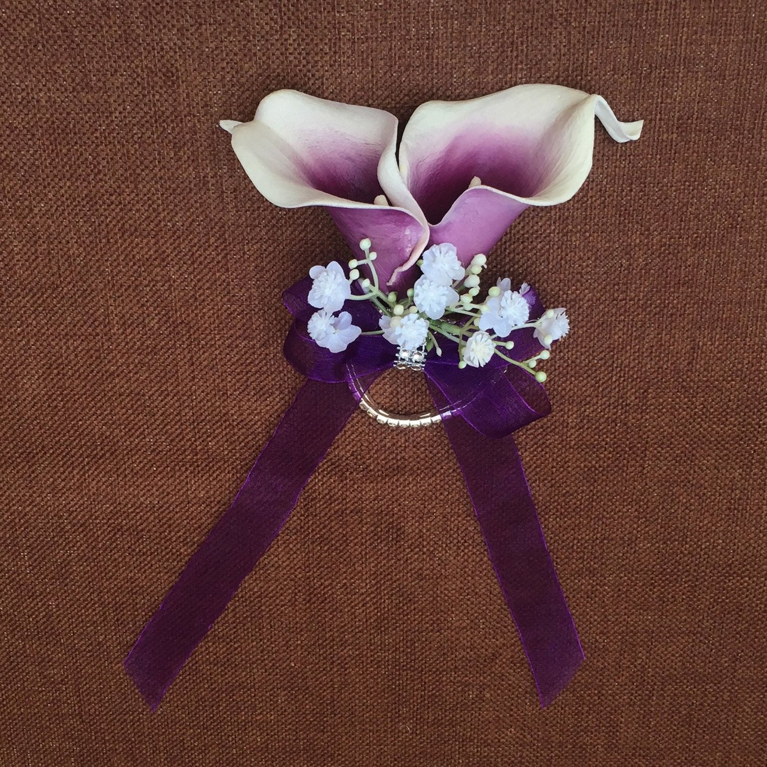 Cascade Bouquet Plum Purple Calla Lily White Rose Wedding Bouquets - VANRINA