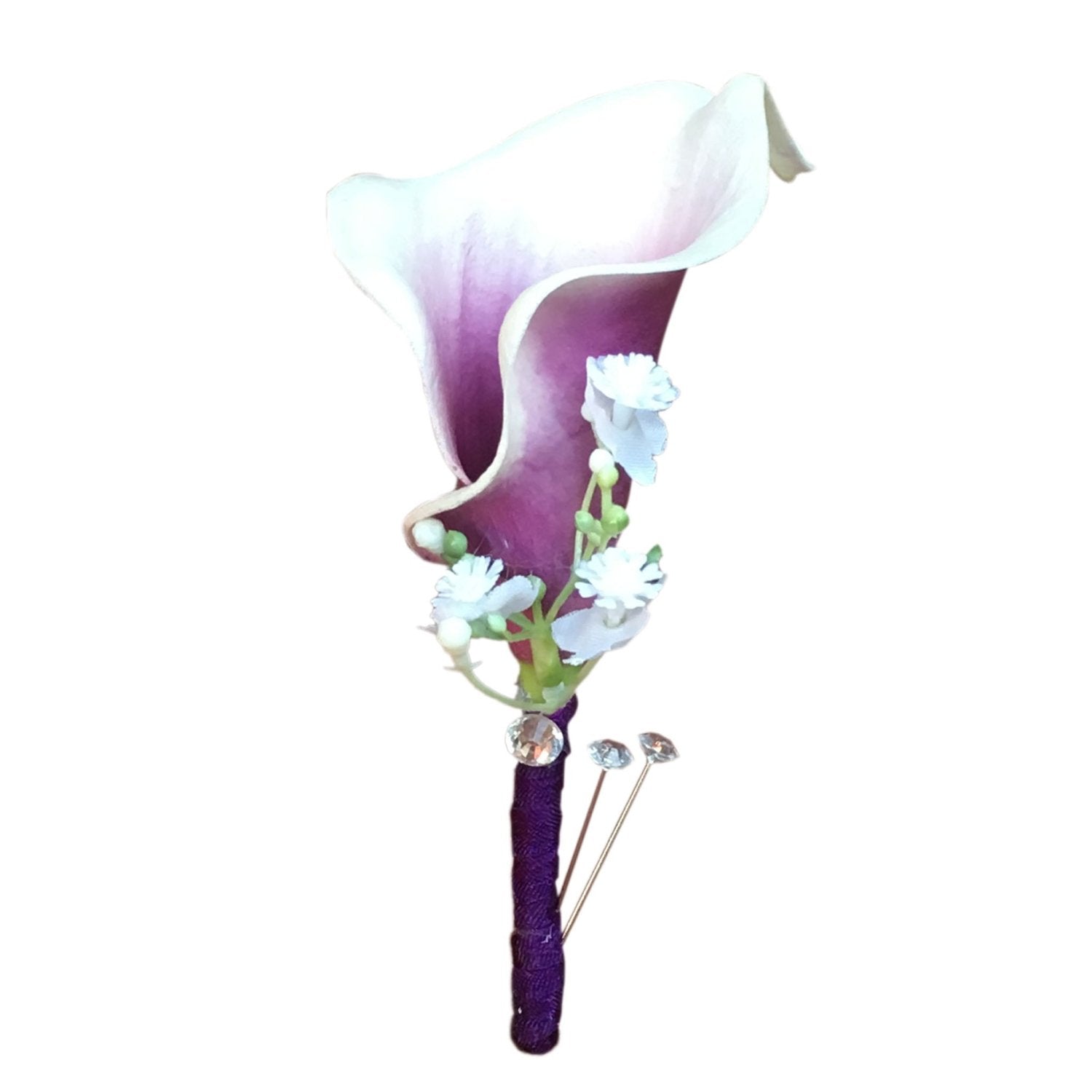 Cascade Bouquet Plum Purple Calla Lily White Rose Wedding Bouquets - VANRINA