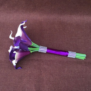 Cascade Bouquet Plum Purple Calla Lily White Rose Wedding Bouquets - VANRINA