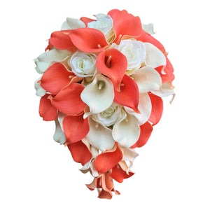 Cascade Calla Lily Bouquet White Rose Wedding Bouquet Cascading - VANRINA