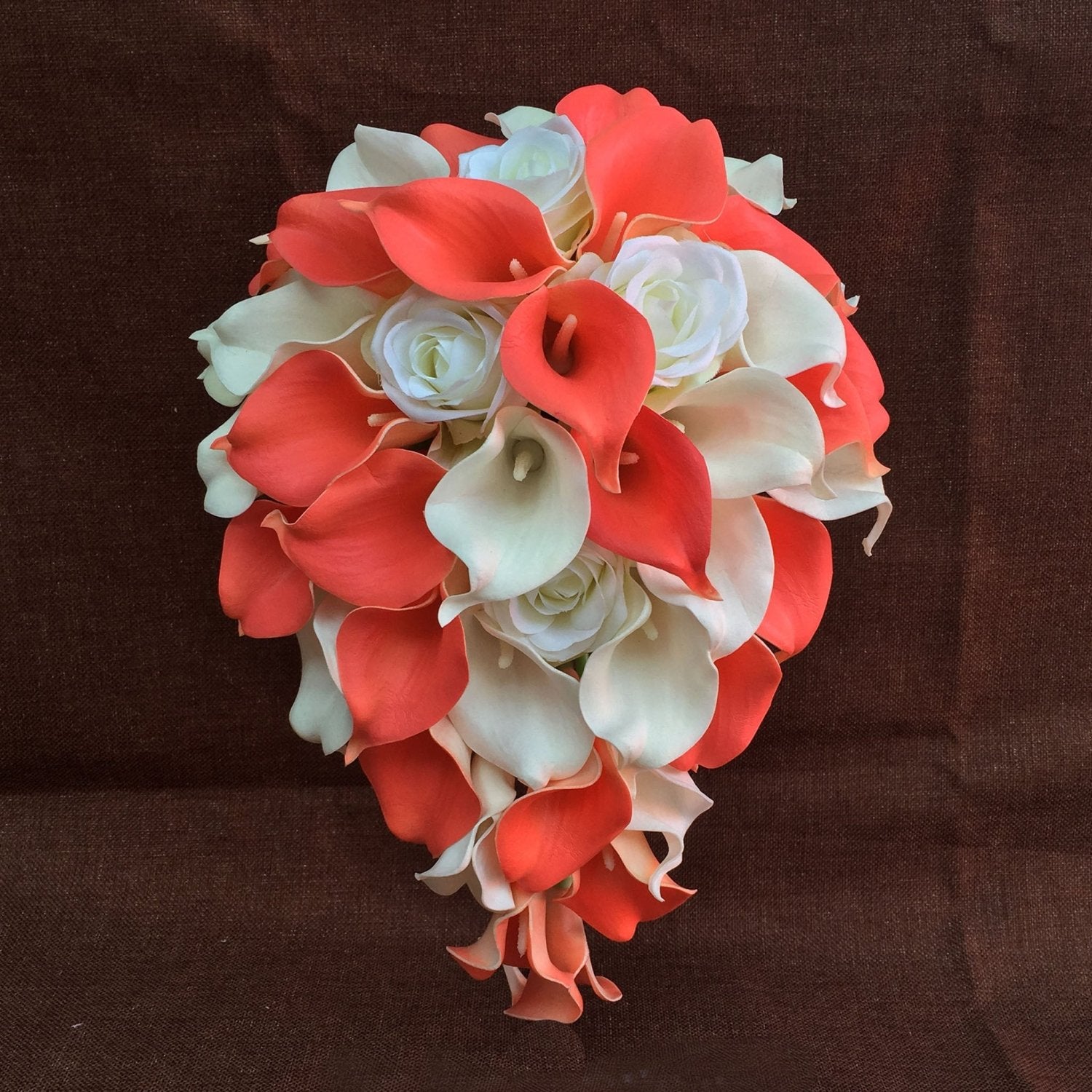 Cascade Calla Lily Bouquet White Rose Wedding Bouquet Cascading - VANRINA