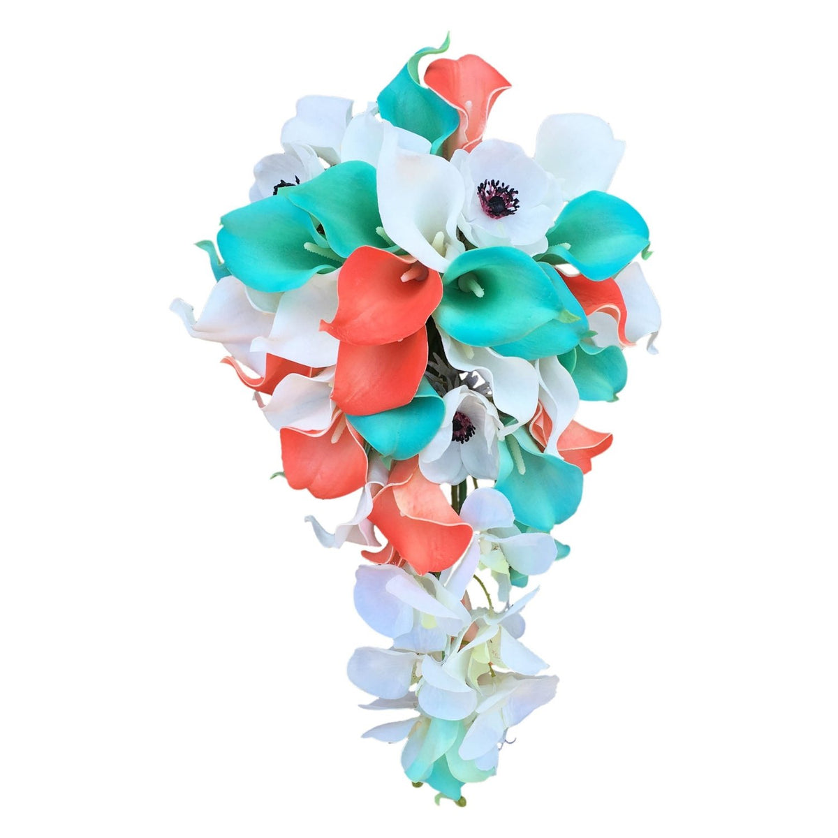 Cascading Calla Lily Bouquet Pool Blue Coral White Anemone - VANRINA