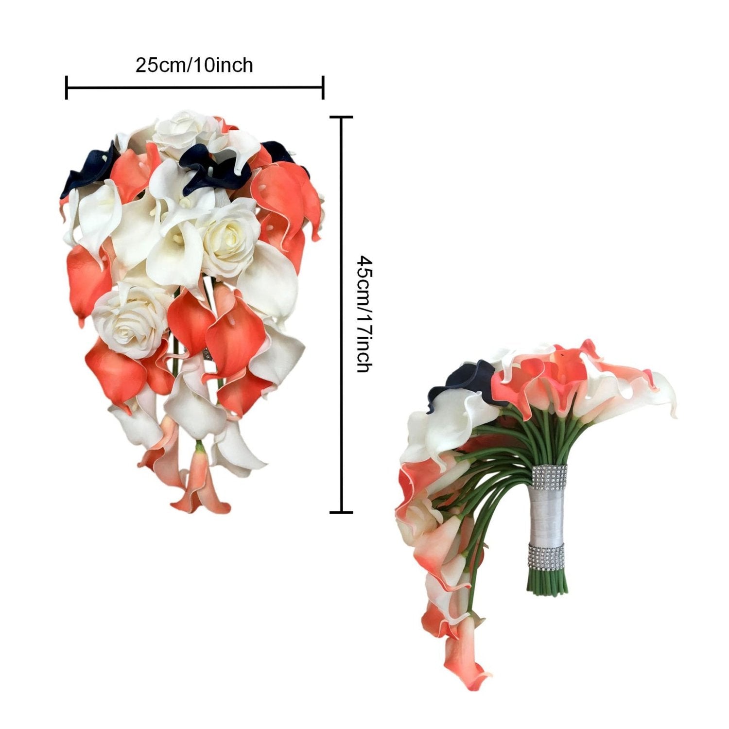 Coral and Navy Wedding Flowers Bridal Bridesmaids Bouquets Corsages - VANRINA