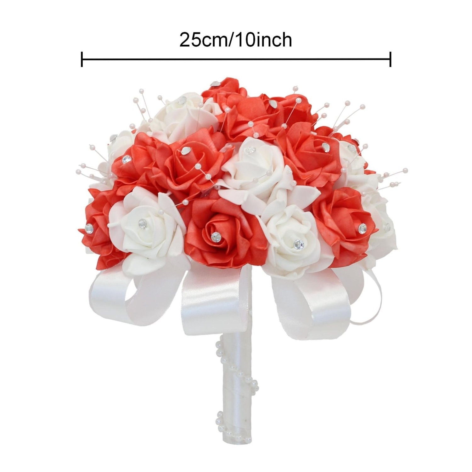 Coral Rose Wedding Bouquet Faux Pearls - VANRINA