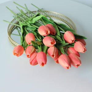 Coral Wedding Flowers PU Real Touch Tulips 10 Stems - VANRINA