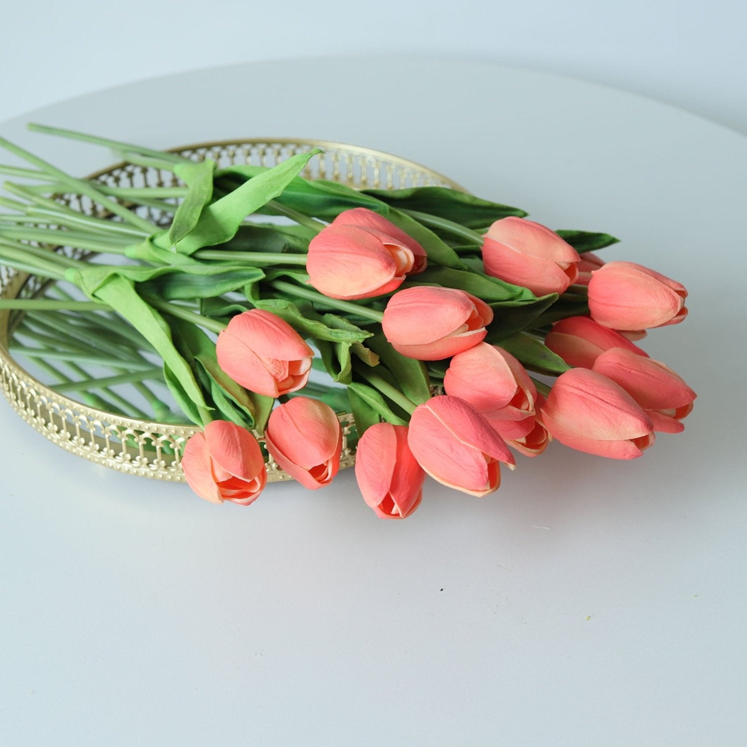 Coral Wedding Flowers PU Real Touch Tulips 10 Stems - VANRINA