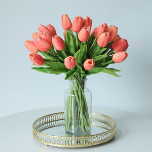 Coral Wedding Flowers PU Real Touch Tulips 10 Stems - VANRINA