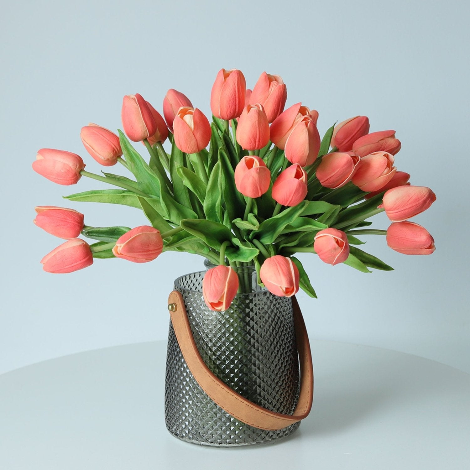 Coral Wedding Flowers PU Real Touch Tulips 10 Stems - VANRINA
