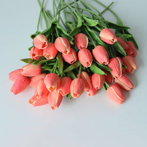 Coral Wedding Flowers PU Real Touch Tulips 10 Stems - VANRINA