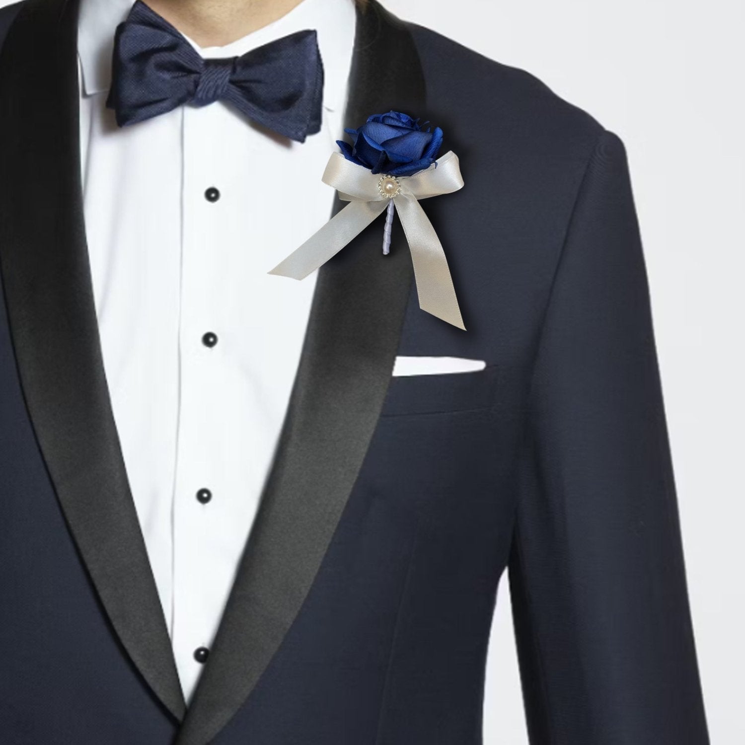 Corsage and Boutonniere Set Royal Blue Rose Fake Flower - VANRINA