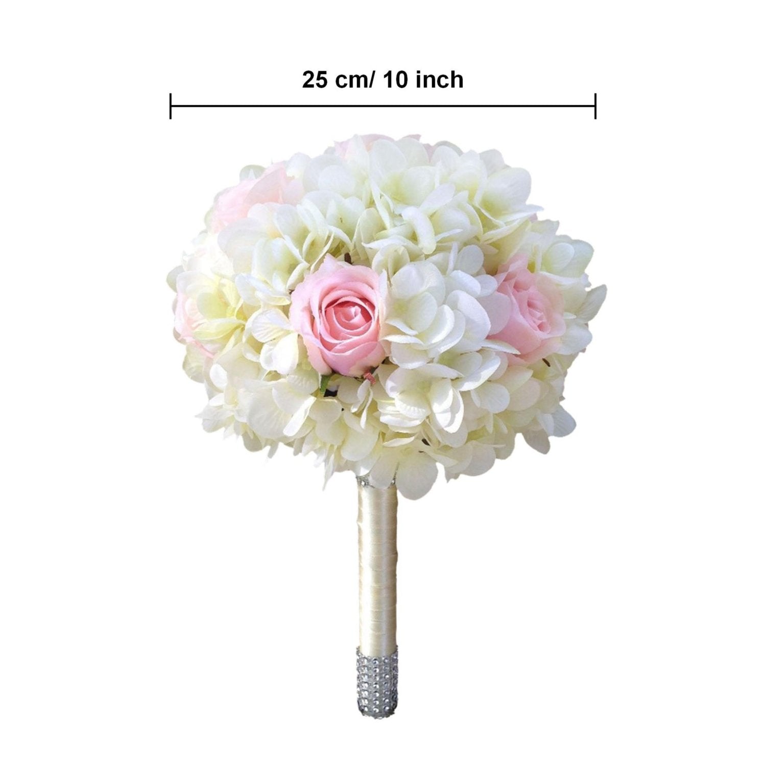 Cream White Hydrangea Wedding Bouquet Pink Rose Bridal Flowers - VANRINA