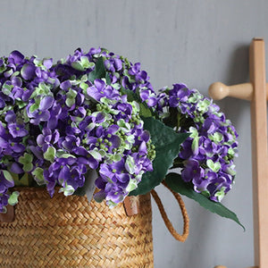 Dark Purple Hydrangea Artificial Flowers 5 Blooms - VANRINA