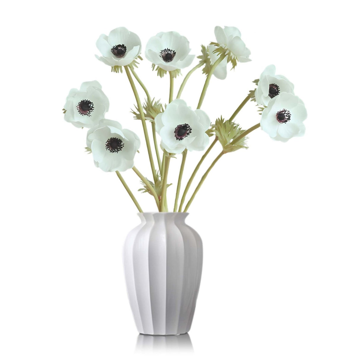 Fake Anemone White Wedding Flowers 10 Blooms - VANRINA