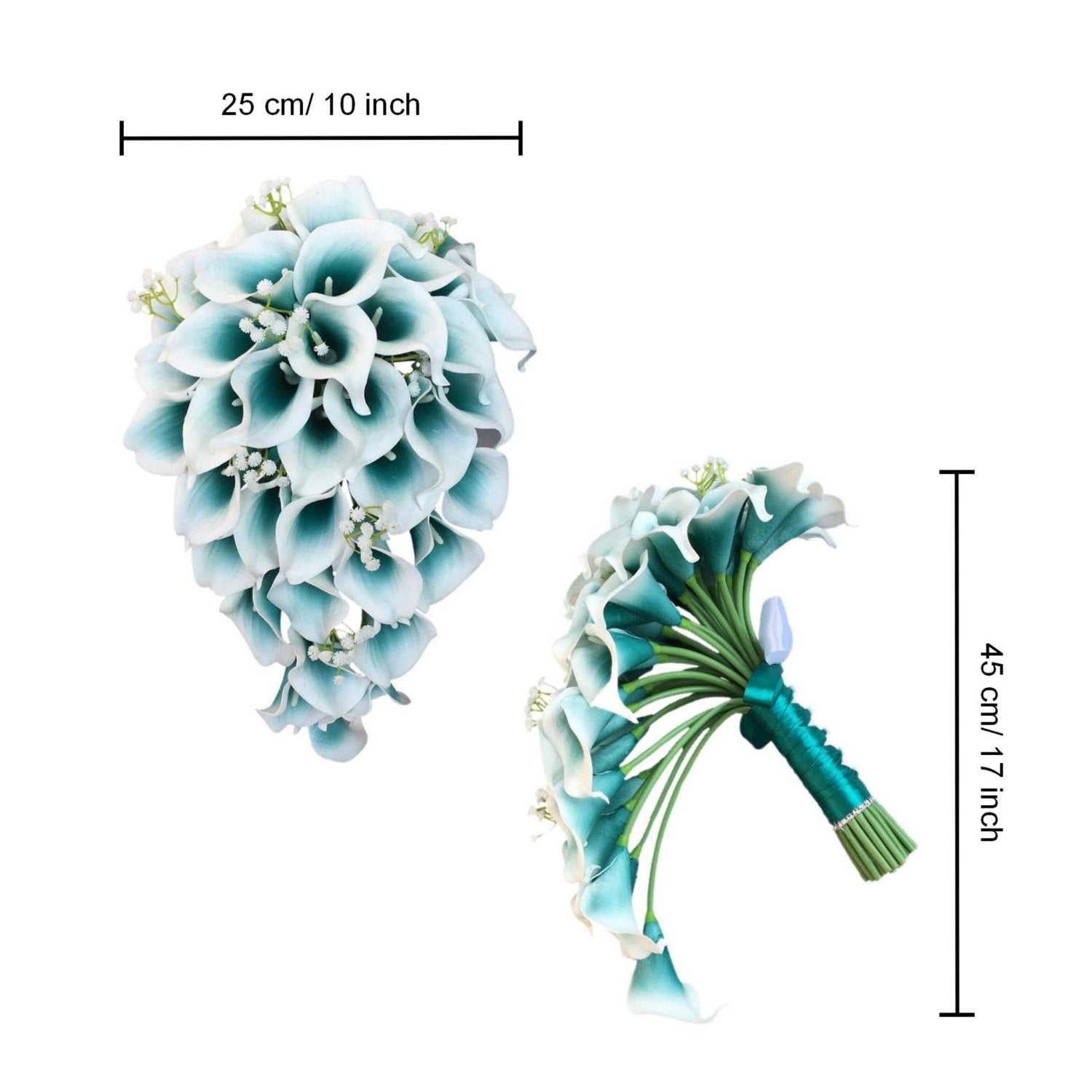 Fake Wedding Bouquet Cascade Picasso Teal Calla Lily - VANRINA