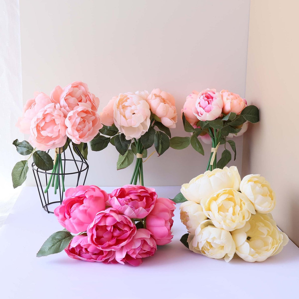 Faux Silk Peony Bouquet Artificial Flower Arrangement Wedding Centerpieces Decor - VANRINA