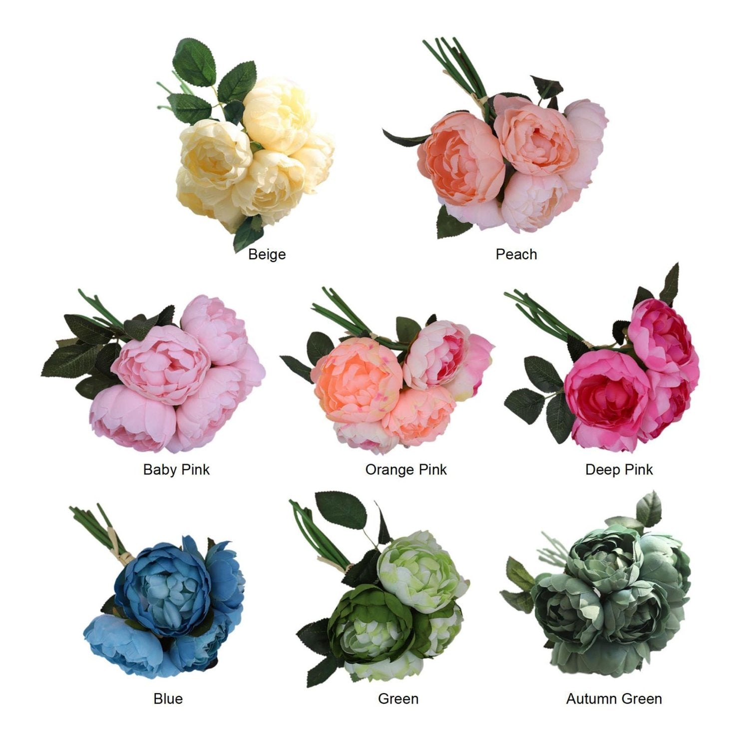 Faux Silk Peony Bouquet Artificial Flower Arrangement Wedding Centerpieces Decor - VANRINA