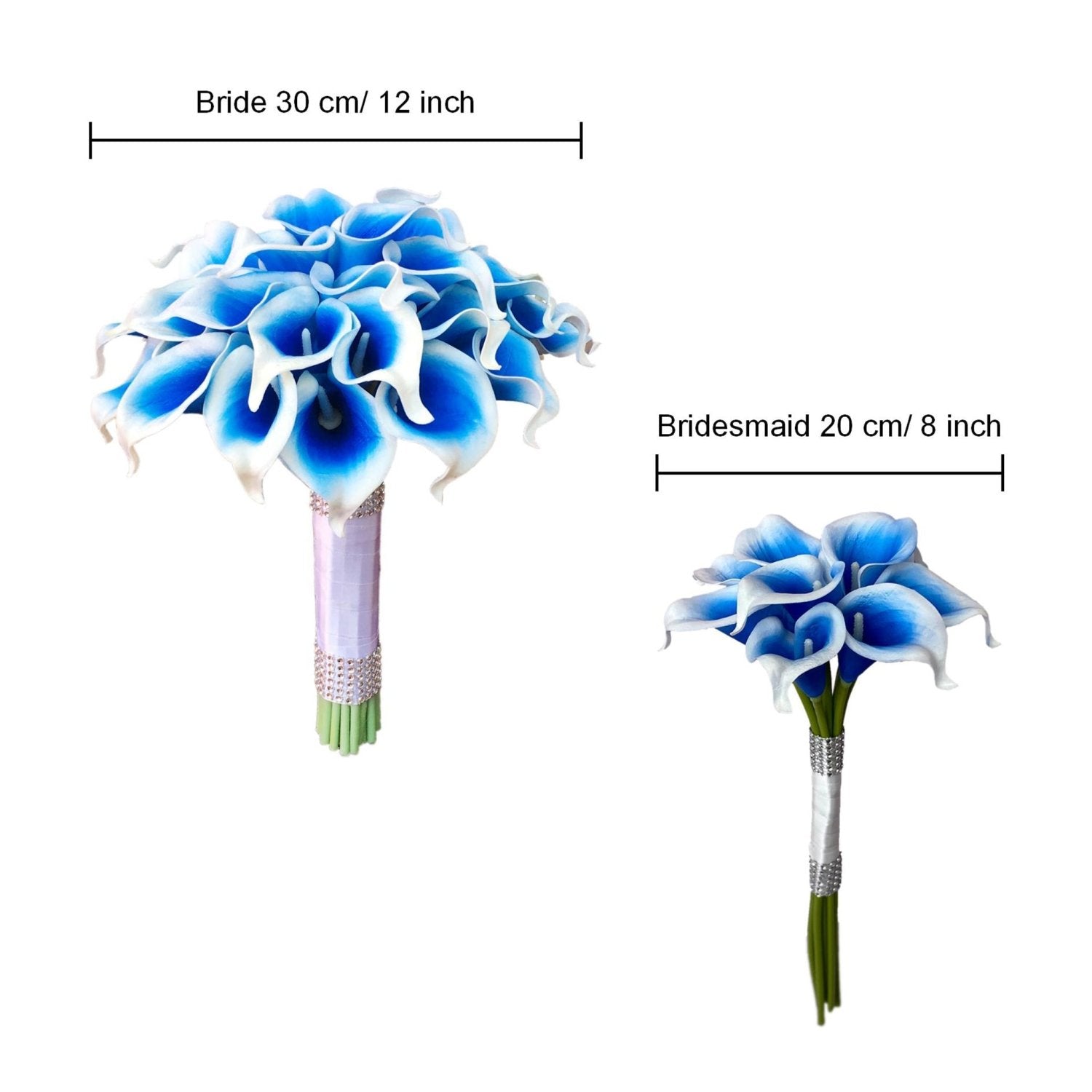 Flower Bouquet for Bridal Bridesmaid Picasso Blue White Calla Lily - VANRINA