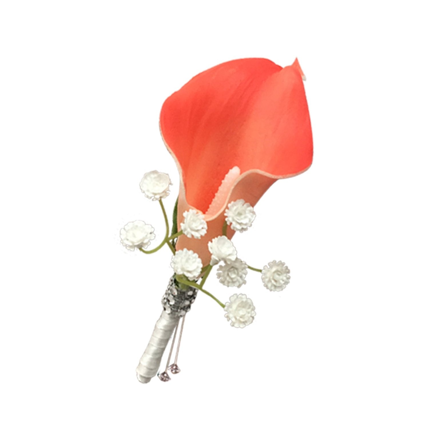 Groom Boutonniere Artificial Coral Calla Lily Boutineer - VANRINA