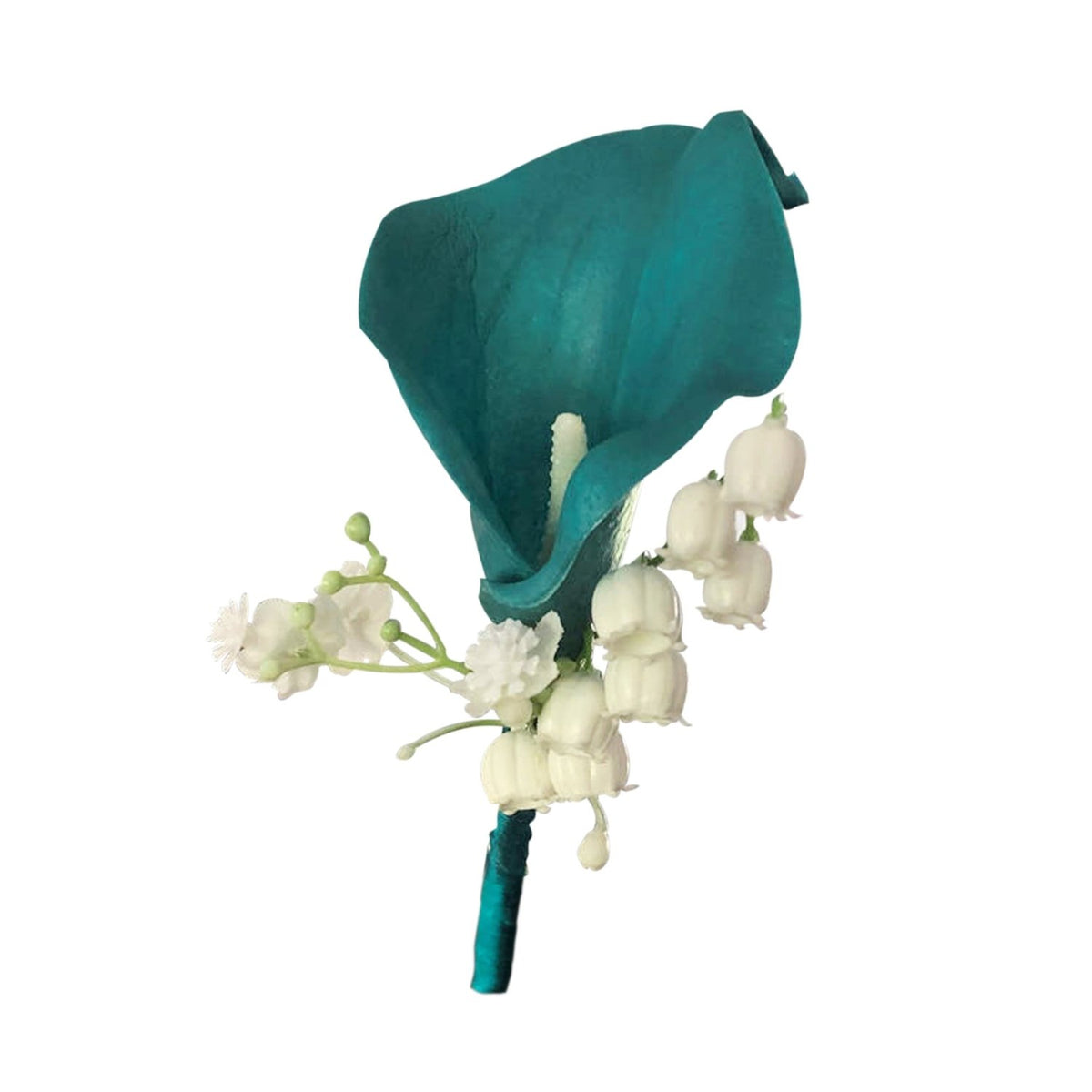 Groom Corsage Teal Calla Lily Boutineer Lily of the Valley - VANRINA