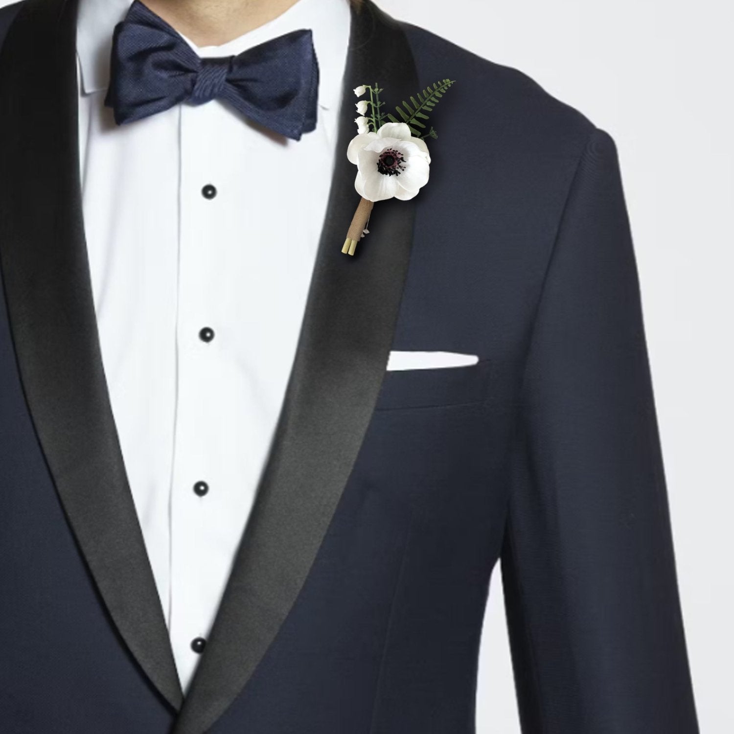 Grooms White Anemone Boutonniere - VANRINA