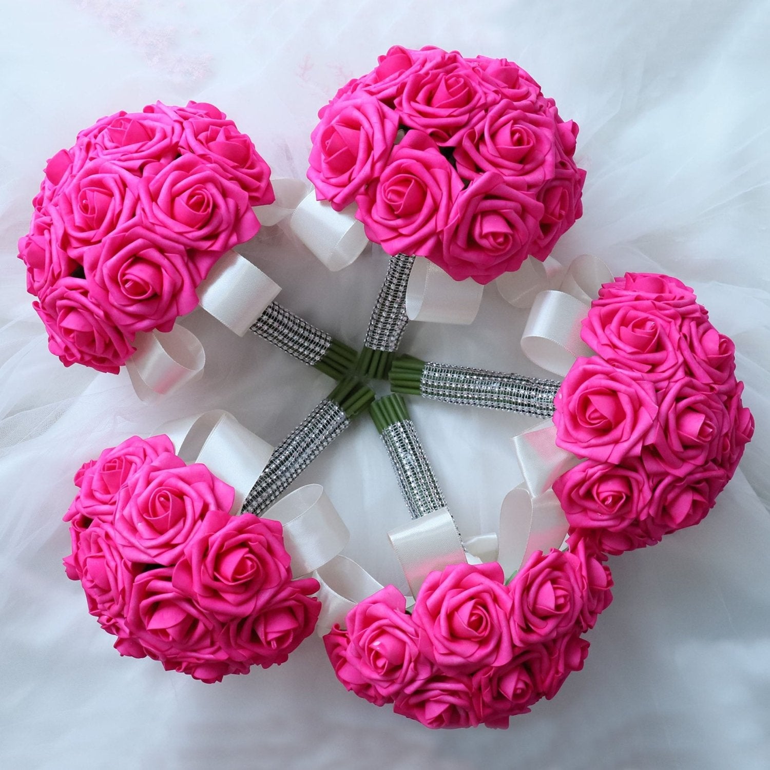 Hot Pink Wedding Bouquets Boutonnieres Corsages - VANRINA