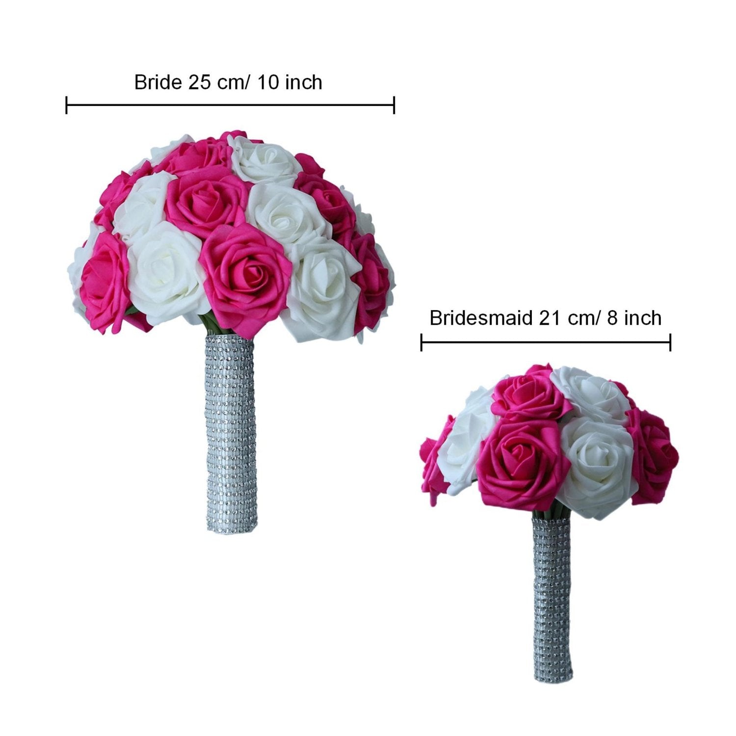 Hot Pink White Rose Wedding Bouquet Set - VANRINA