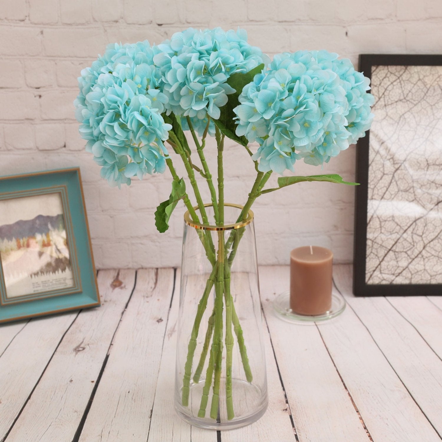 Hydrangea Artificial Silk Flowers Aqua Blue Hydrangea - VANRINA