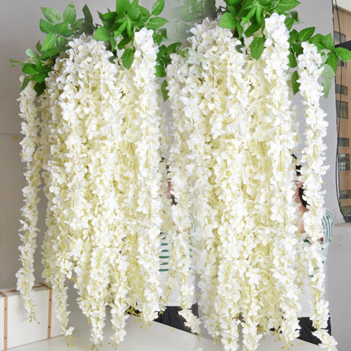 White Wisteria Hanging Flowers Vine for Wedding Arch