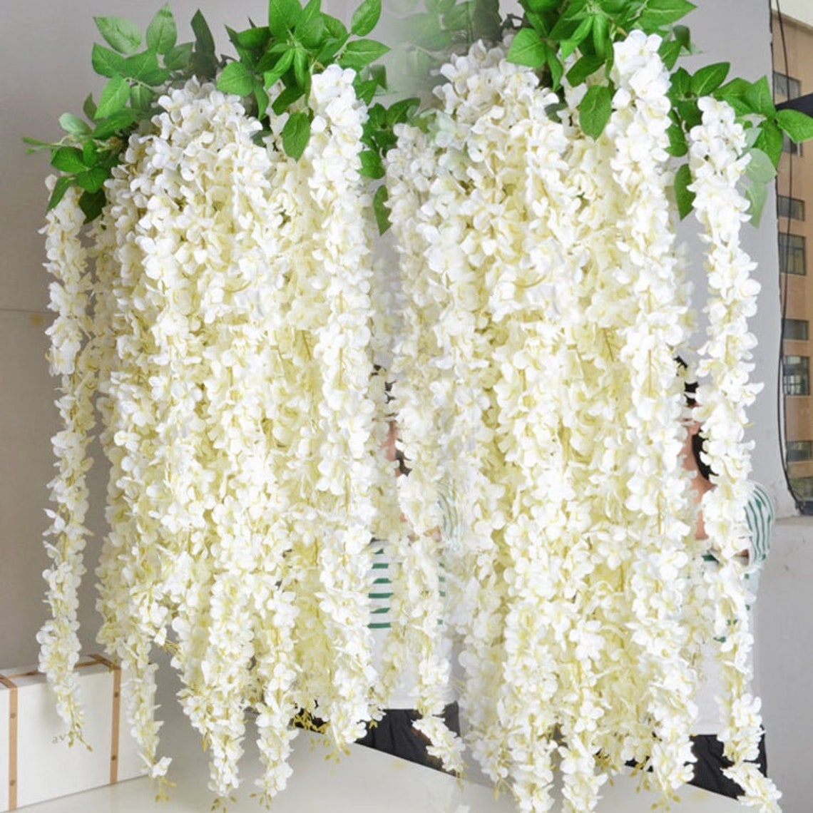 hanging white flower plant White Wisteria Hanging Flowers Vine for Wedding Arch