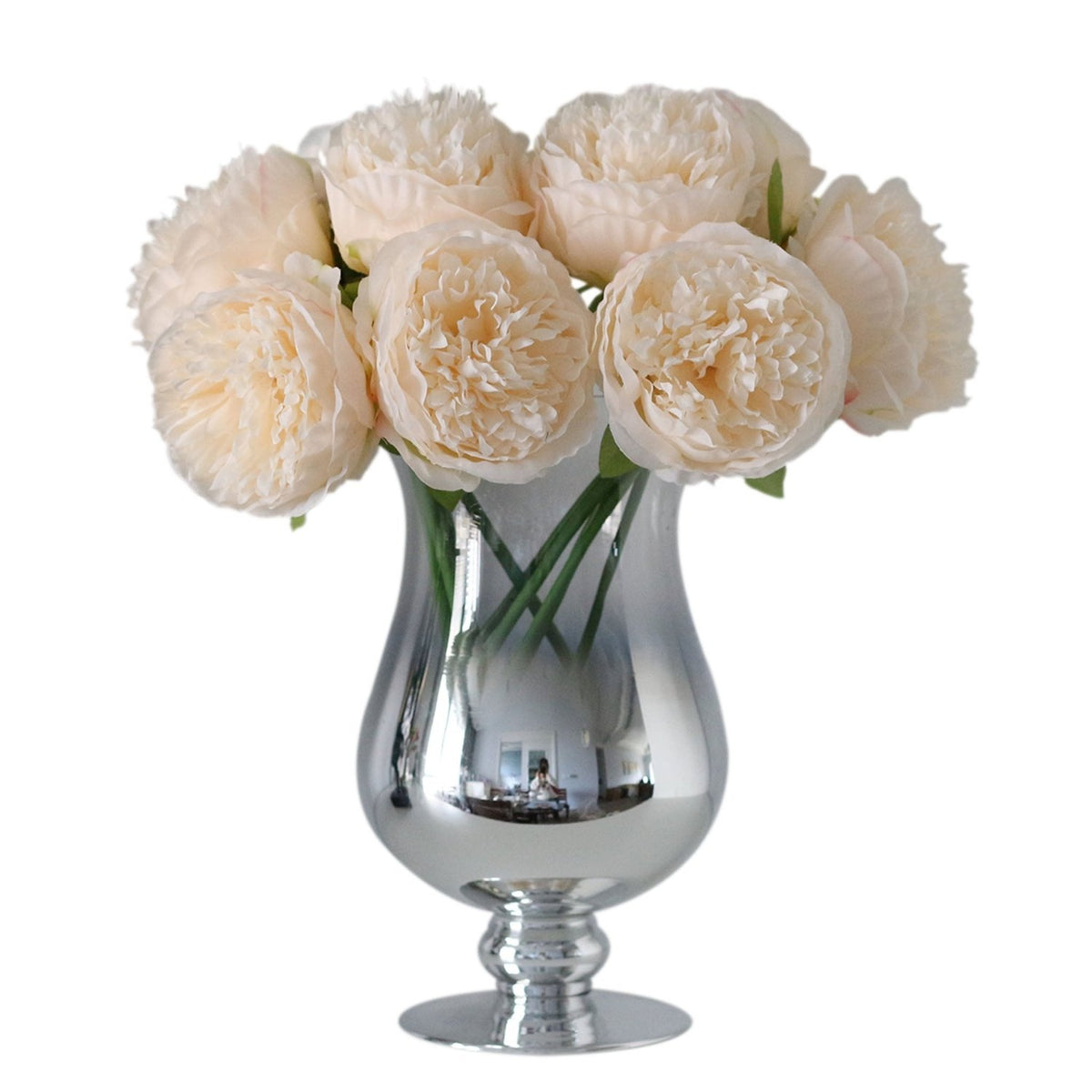 Ivory Silk Peony Bouquet Champagne Peony Bunch - VANRINA