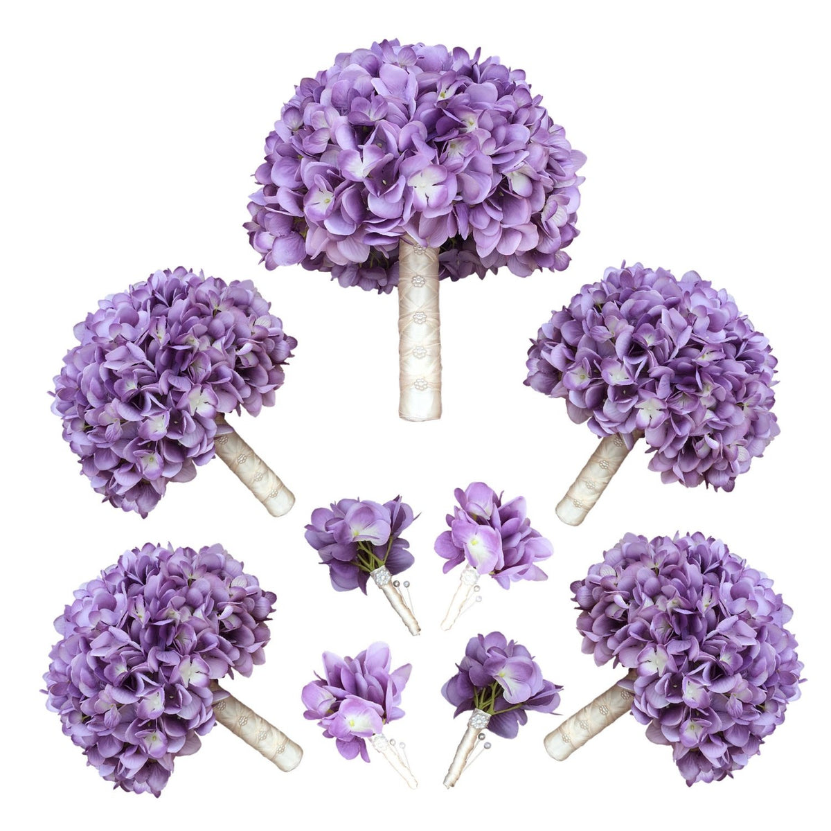 Laveder Hydrangea Bouquet Silk Flowers for Bridal Bouquet Boutonniere - VANRINA