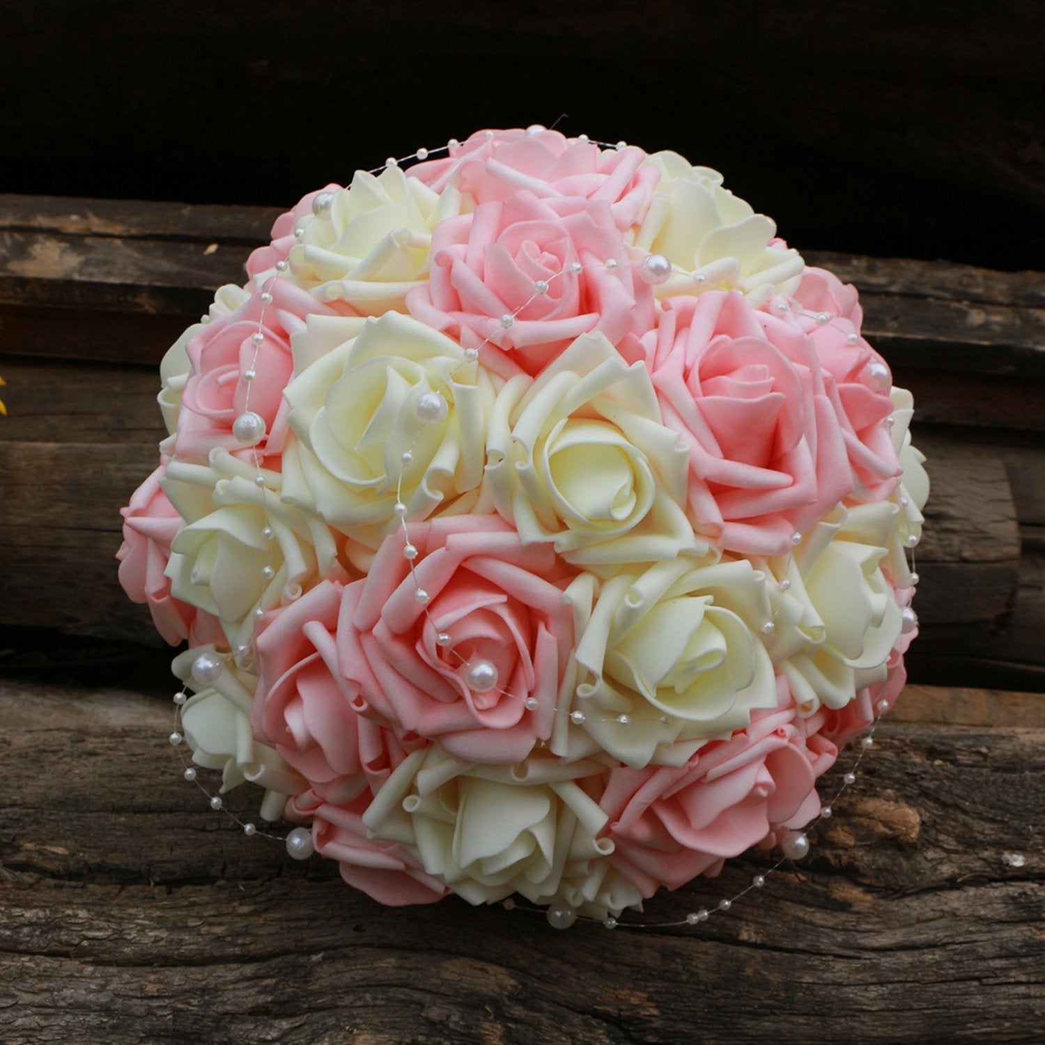 Light Pink and Ivory Flower Bridal Bouquet - VANRINA