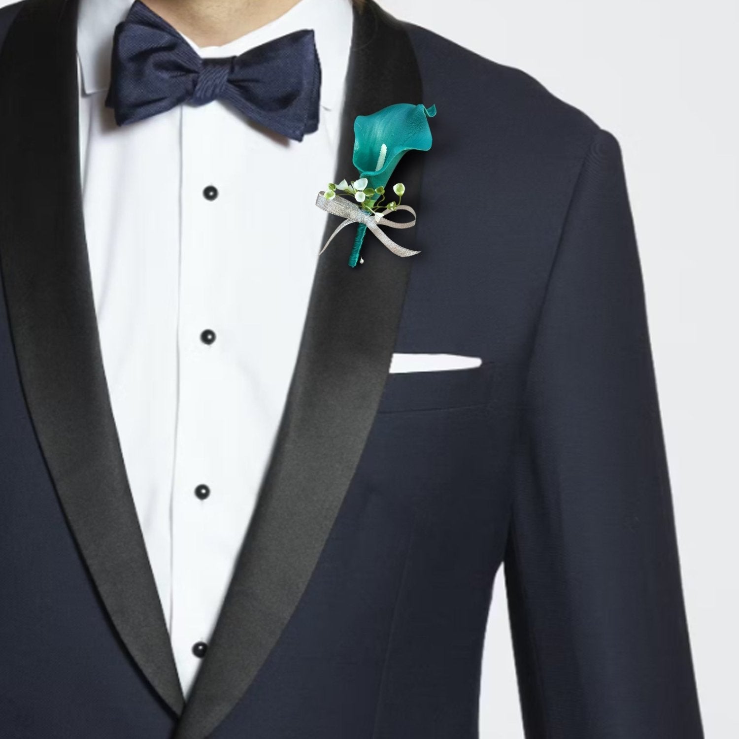 Oasis Teal Calla Lily Boutonniere Groom Bestman - VANRINA