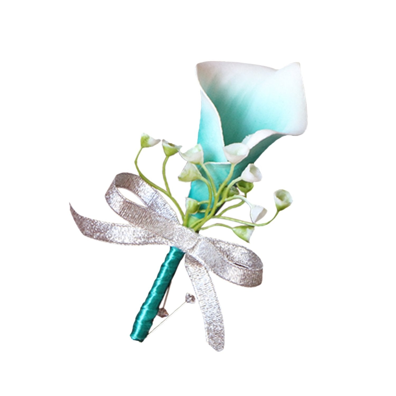 Oasis Teal Calla Lily Boutonniere Groom Bestman - VANRINA